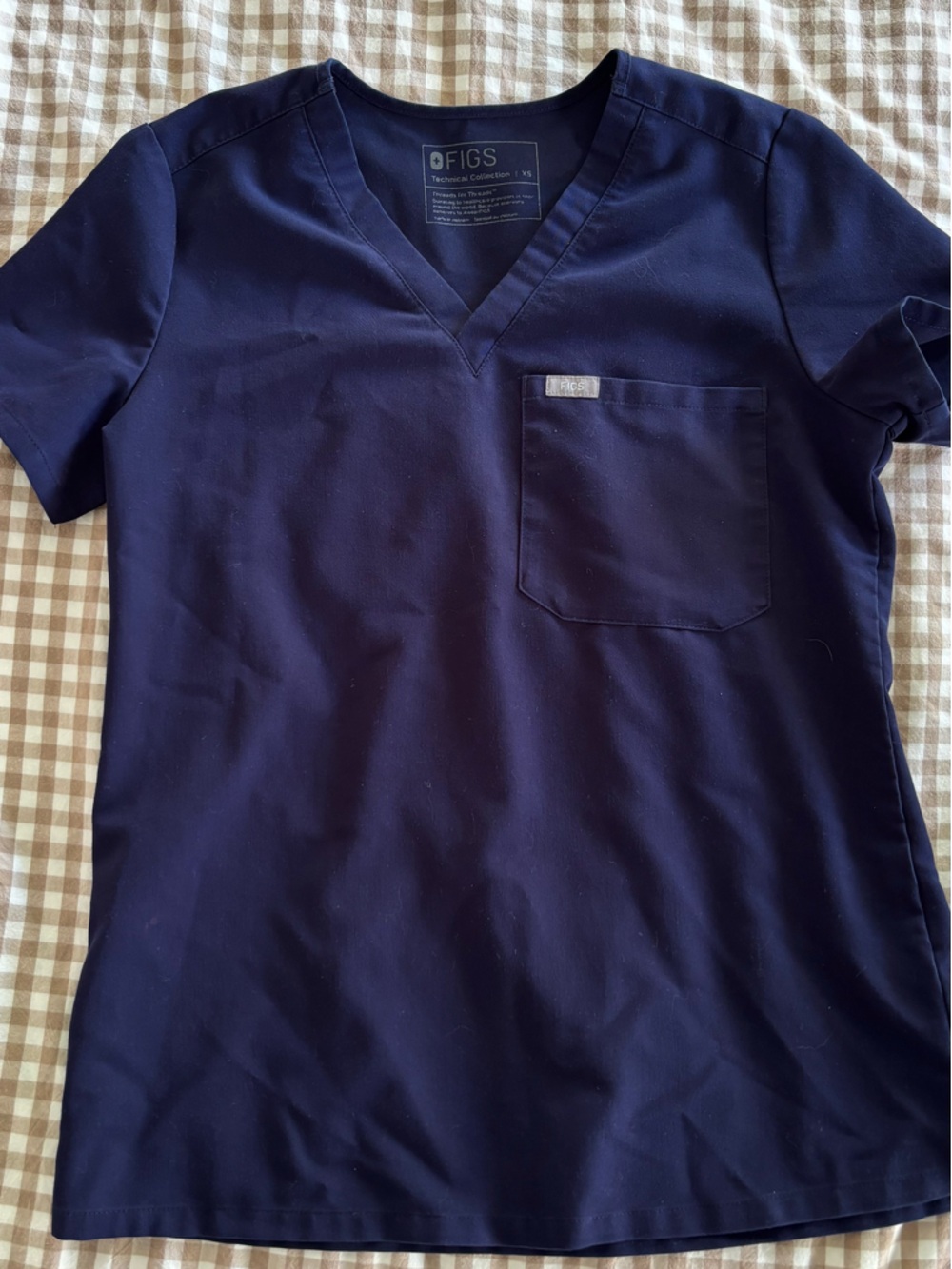Figs Navy V-Neck Scrub Top with Chest Pocket